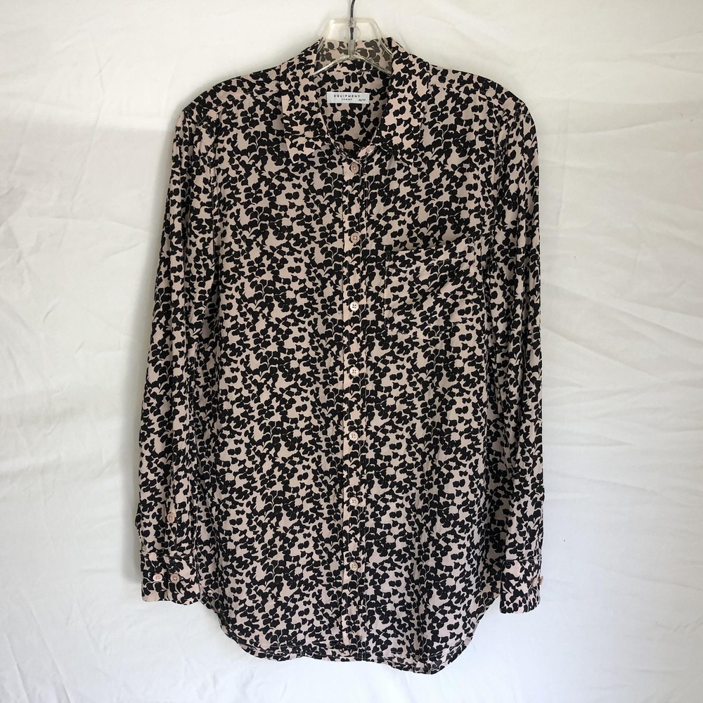 Equipment Shirt Womens XS Black Floral Silk Button Front Long Sleeve Top